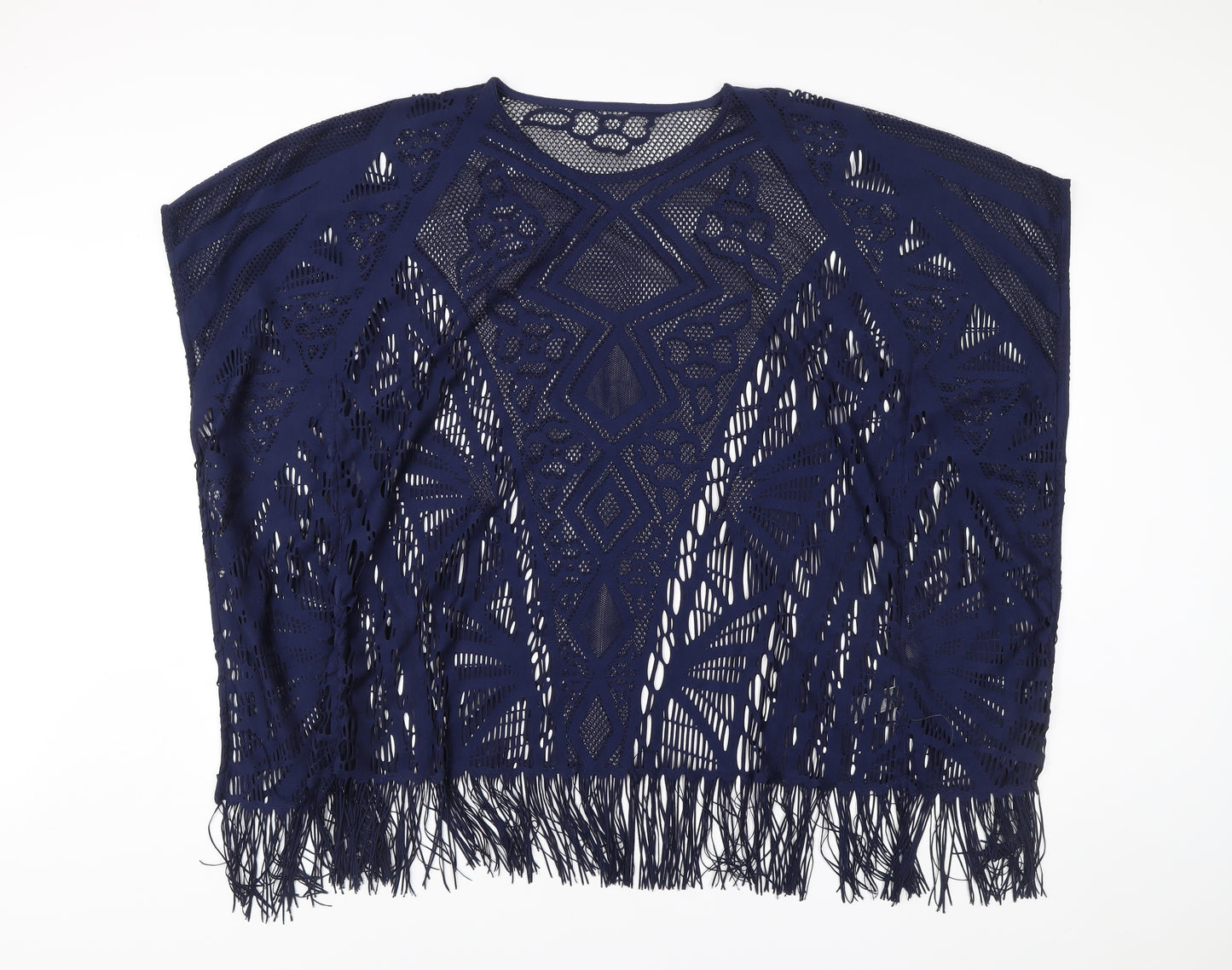 Marks and Spencer Women Blue M Kimono Crochet Fringe Blouse