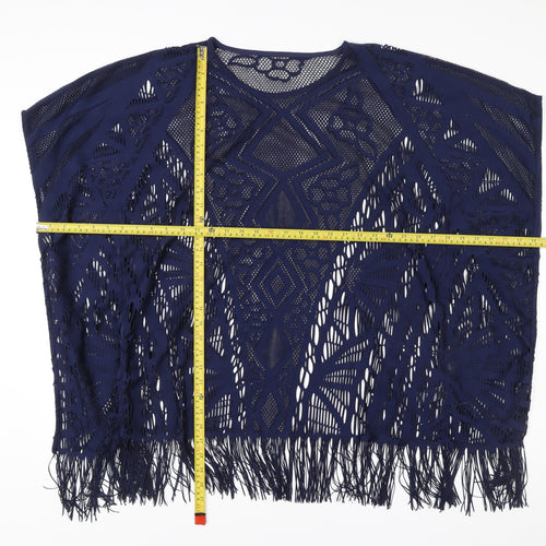 Marks and Spencer Women Blue M Kimono Crochet Fringe Blouse