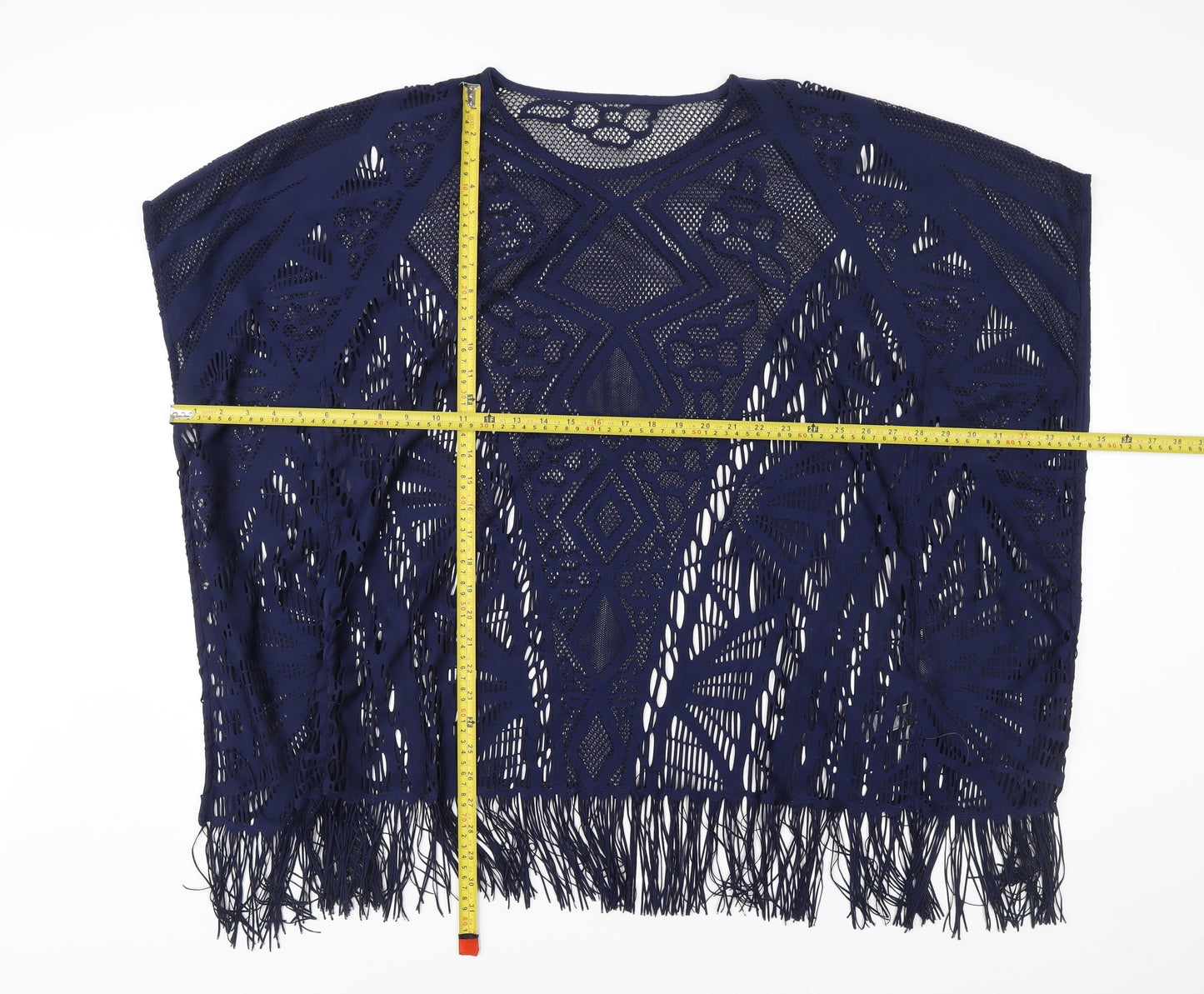 Marks and Spencer Women Blue M Kimono Crochet Fringe Blouse