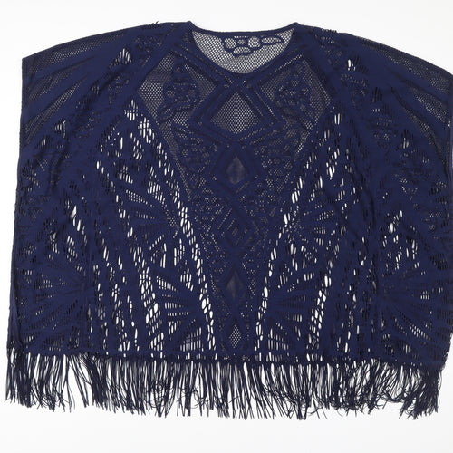 Marks and Spencer Women Blue M Kimono Crochet Fringe Blouse