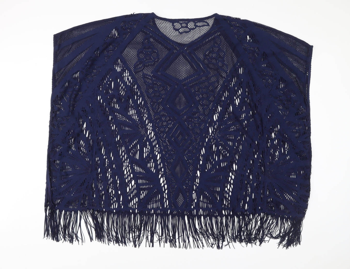 Marks and Spencer Women Blue M Kimono Crochet Fringe Blouse