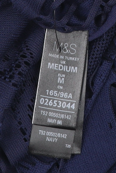 Marks and Spencer Women Blue M Kimono Crochet Fringe Blouse