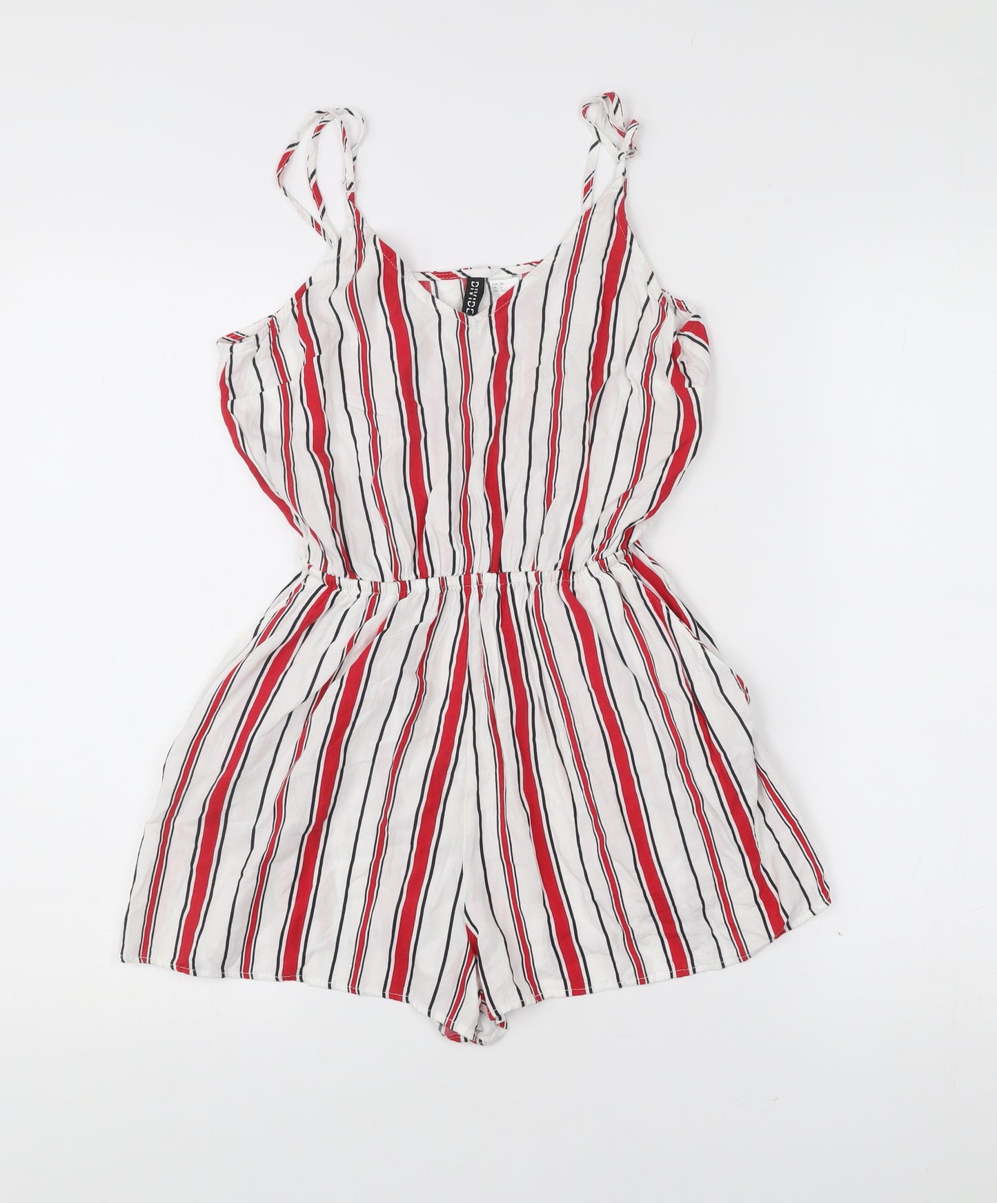 H&M Divided Women’s White Red Striped Viscose Playsuit Size 6