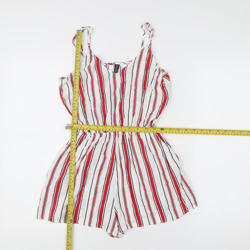H&M Divided Women’s White Red Striped Viscose Playsuit Size 6