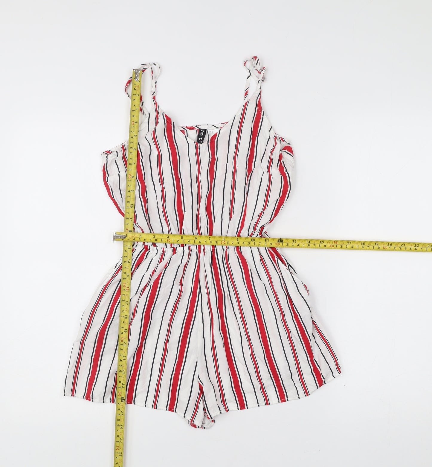 H&M Divided Women’s White Red Striped Viscose Playsuit Size 6