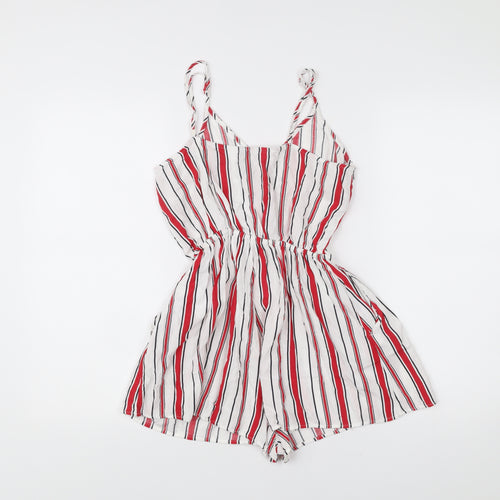 H&M Divided Women’s White Red Striped Viscose Playsuit Size 6