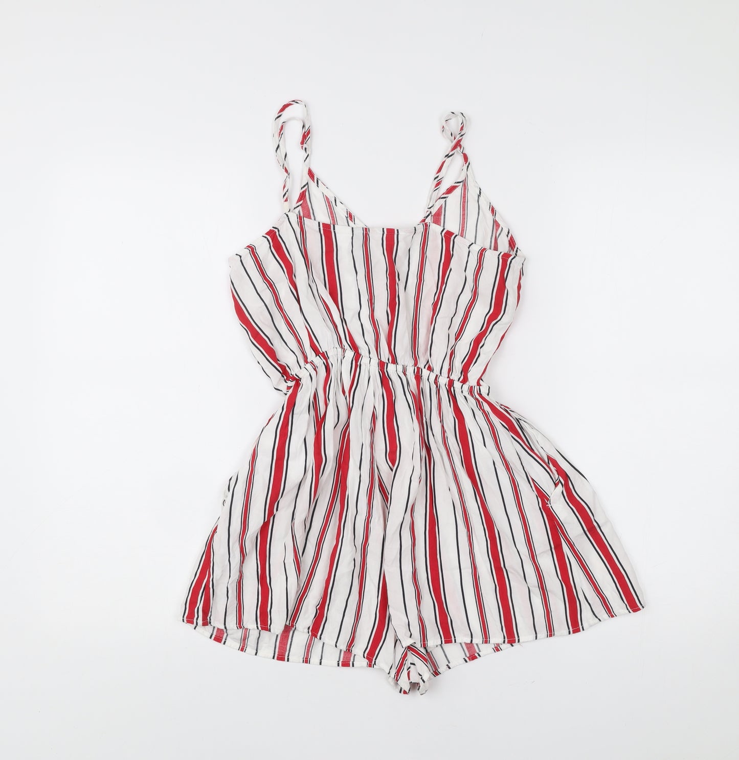 H&M Divided Women’s White Red Striped Viscose Playsuit Size 6