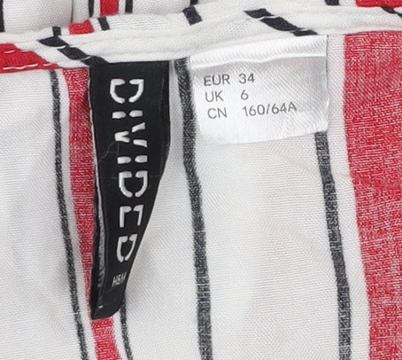 H&M Divided Women’s White Red Striped Viscose Playsuit Size 6