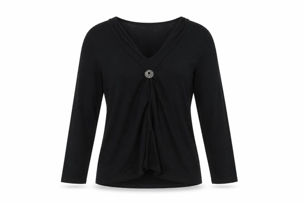 Front view of Country Casuals Women’s Black Wrap Blouse V-Neck Long Sleeve, size M