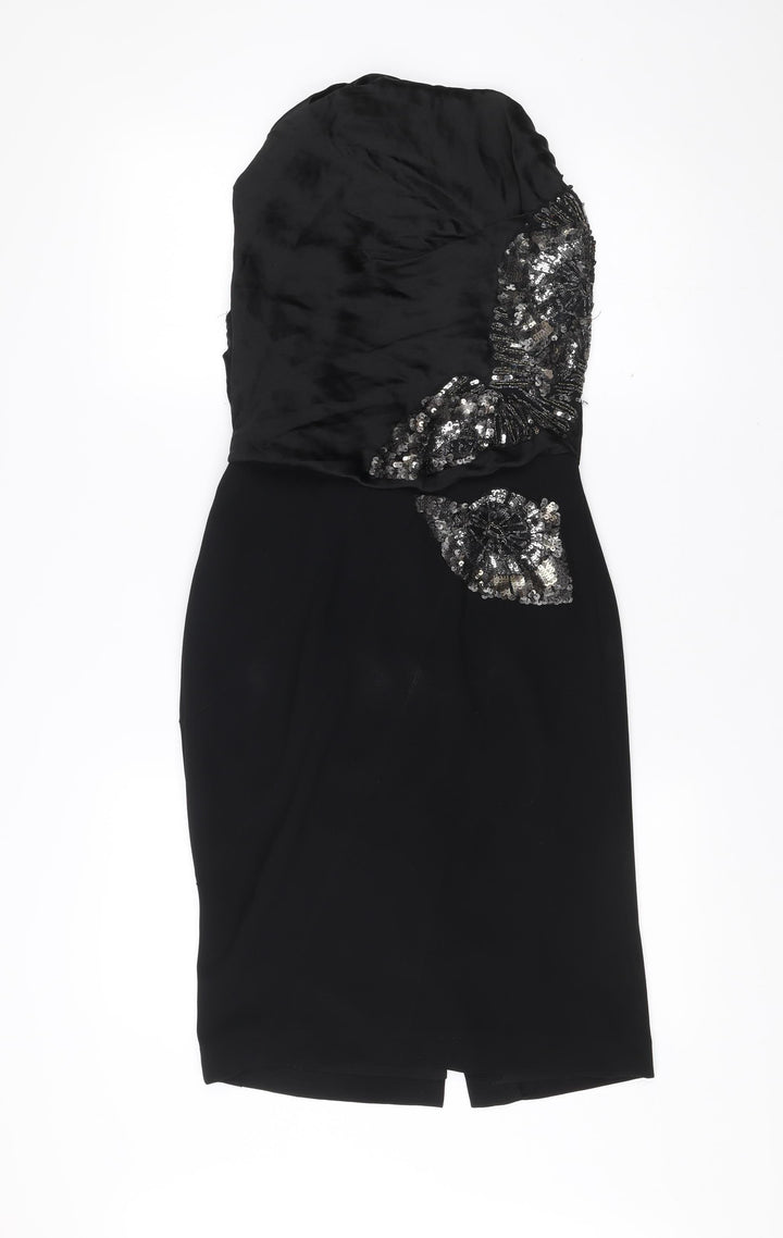 Karen Millen Women’s Black Sequin Strapless Sheath Dress Size 10