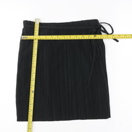 Brave Soul Womens Black Wrap Pleated Knee Length Skirt S
