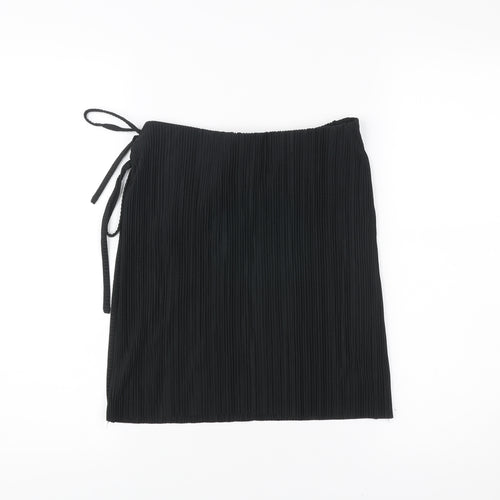 Brave Soul Womens Black Wrap Pleated Knee Length Skirt S