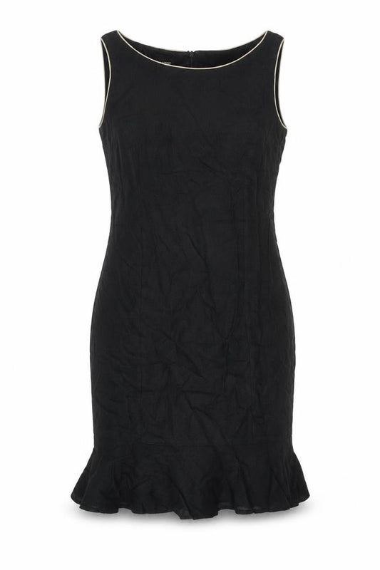 Front view of Hobbs Women’s Black Viscose Sheath Dress, size UK 12, Scoop Neck