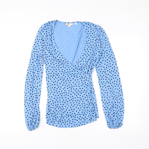 Boden Women’s Blue Polka Dot Wrap Jersey Blouse UK 12 Long Sleeve
