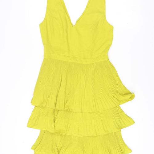 Oasis Women’s Yellow A-Line Party Dress Size 8 Sleeveless V-Neck