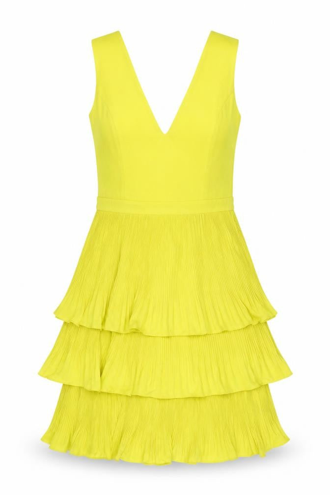 Oasis Women’s Yellow A-Line Party Dress Size 8 Sleeveless V-Neck