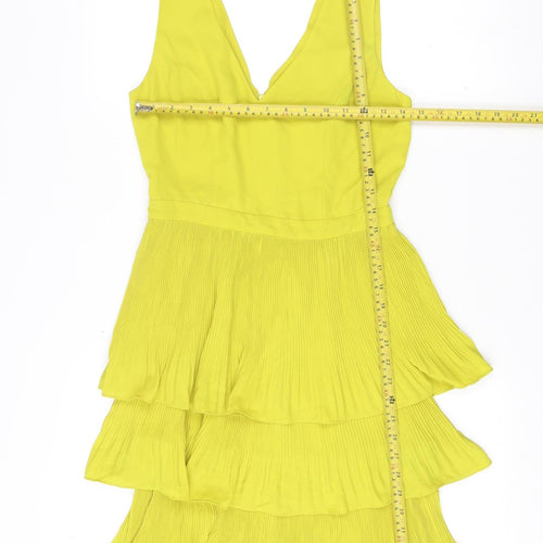 Oasis Women’s Yellow A-Line Party Dress Size 8 Sleeveless V-Neck