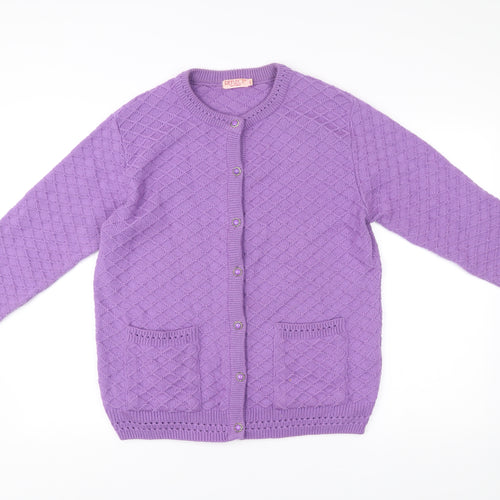 Reflect Women’s Purple Knit Button Cardigan M Crew Neck Long Sleeve