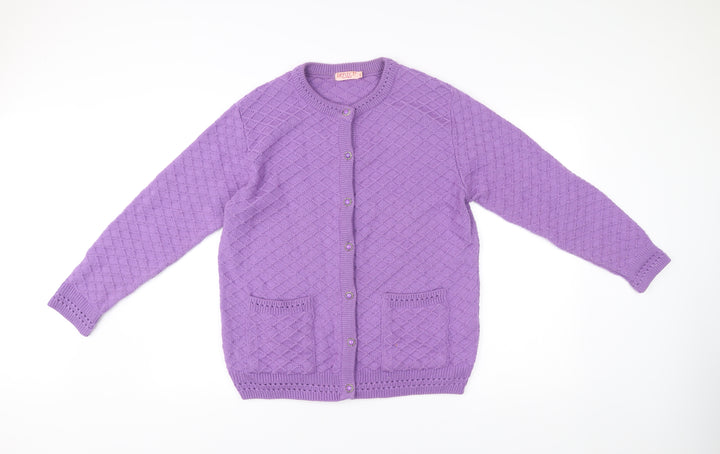 Reflect Women’s Purple Knit Button Cardigan M Crew Neck Long Sleeve