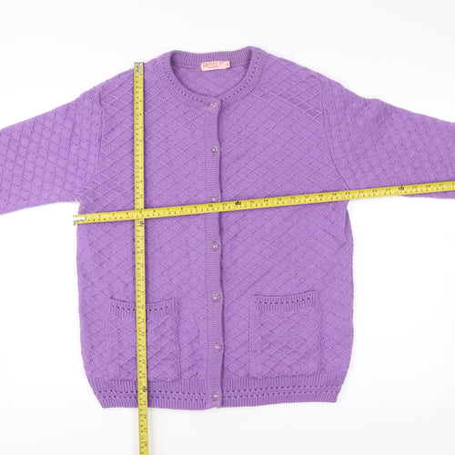 Reflect Women’s Purple Knit Button Cardigan M Crew Neck Long Sleeve