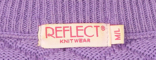 Reflect Women’s Purple Knit Button Cardigan M Crew Neck Long Sleeve