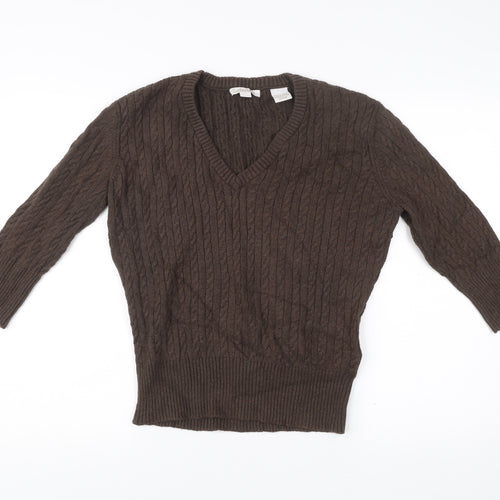 Timberland Men’s Brown Cable Knit V-Neck Pullover Jumper Medium