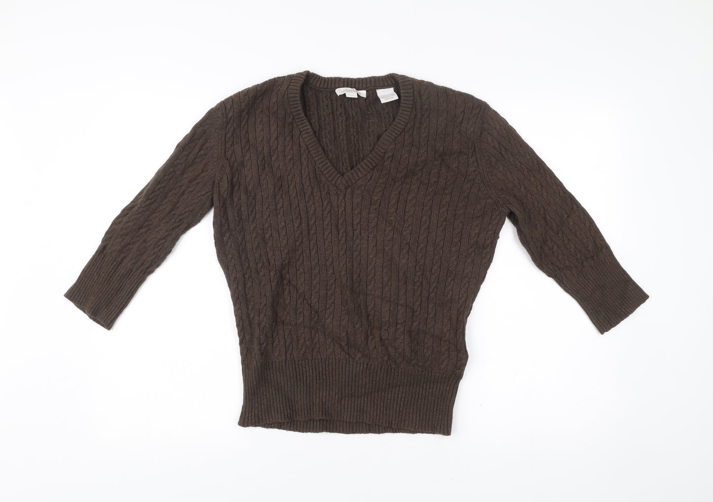 Timberland Men’s Brown Cable Knit V-Neck Pullover Jumper Medium