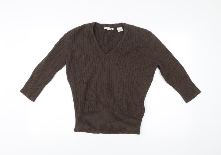 Timberland Men’s Brown Cable Knit V-Neck Pullover Jumper Medium