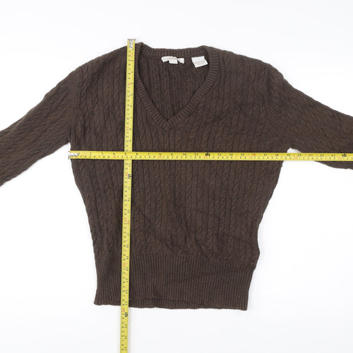 Timberland Men’s Brown Cable Knit V-Neck Pullover Jumper Medium