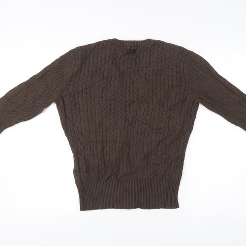 Timberland Men’s Brown Cable Knit V-Neck Pullover Jumper Medium