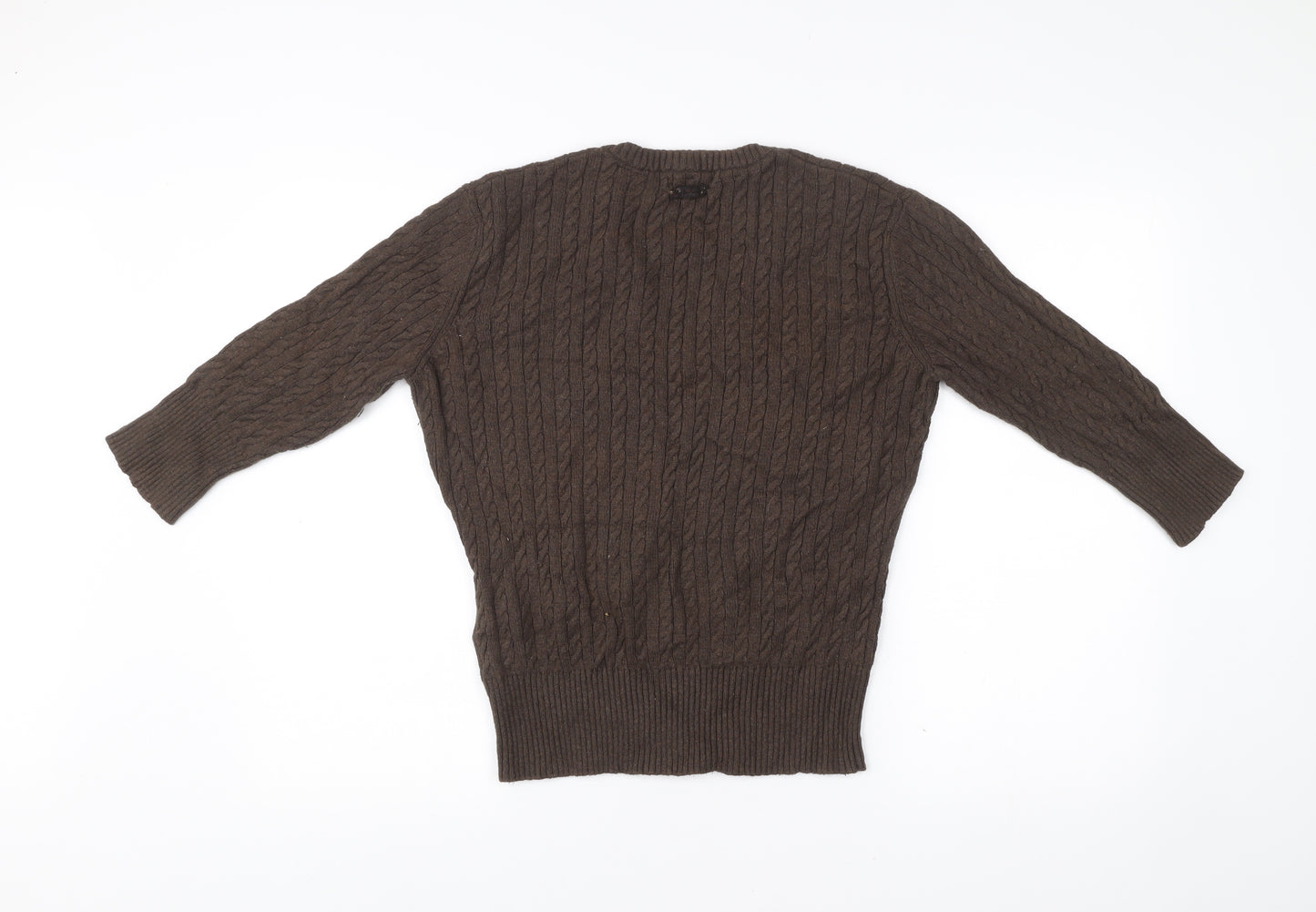 Timberland Men’s Brown Cable Knit V-Neck Pullover Jumper Medium