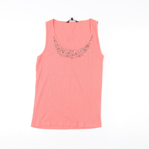 Debenhams Womens Pink Size 10 Sleeveless Beaded Tank Top
