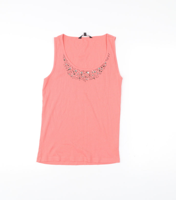 Debenhams Womens Pink Size 10 Sleeveless Beaded Tank Top