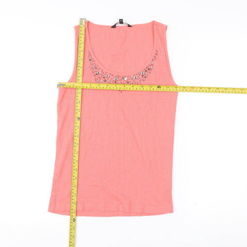 Debenhams Womens Pink Size 10 Sleeveless Beaded Tank Top