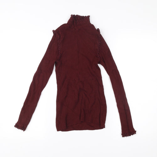 River Island Womens Red Roll Neck Long Sleeve Slim Fit Top Size 6