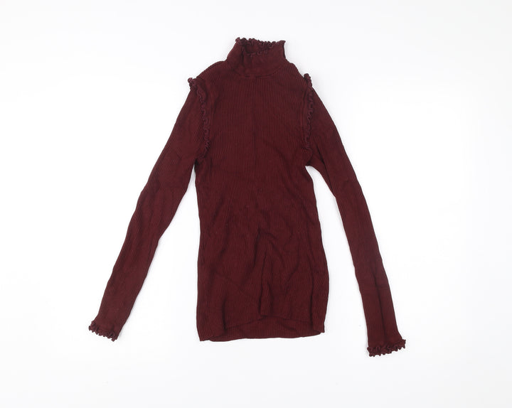 River Island Womens Red Roll Neck Long Sleeve Slim Fit Top Size 6