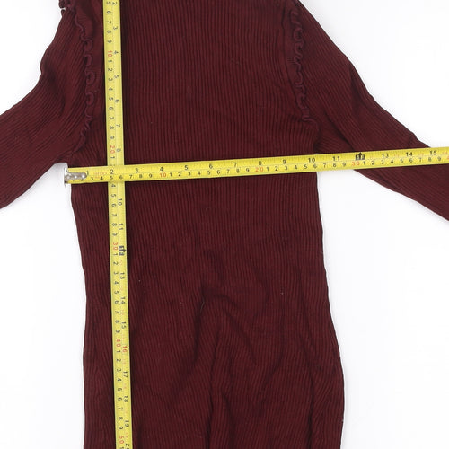 River Island Womens Red Roll Neck Long Sleeve Slim Fit Top Size 6