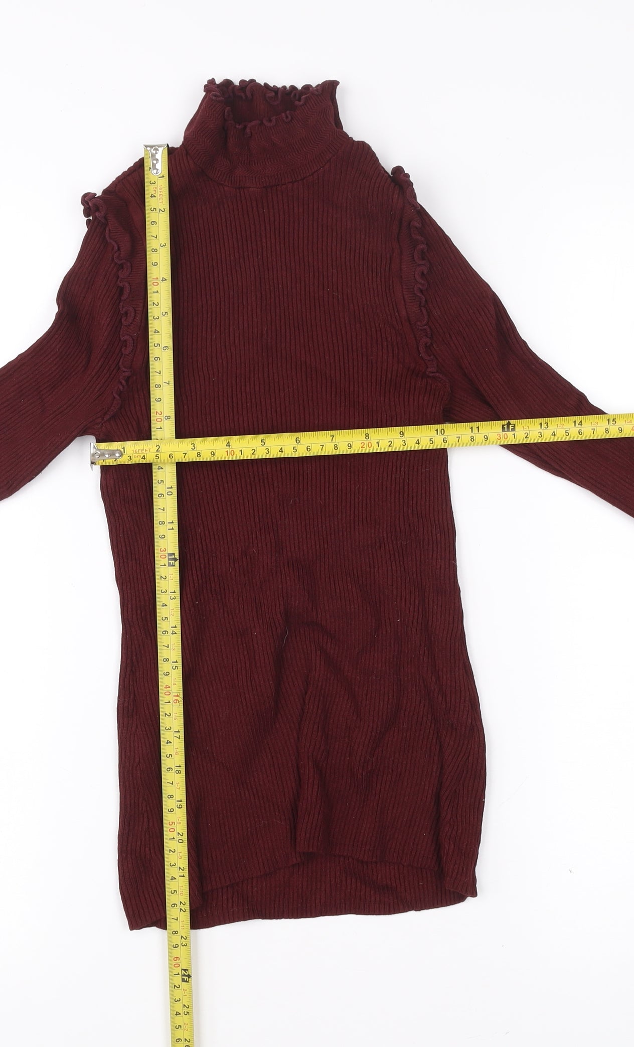 River Island Womens Red Roll Neck Long Sleeve Slim Fit Top Size 6