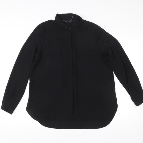 Dorothy Perkins Women Black Size 14 Long Sleeve Collared Blouse
