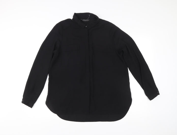 Dorothy Perkins Women Black Size 14 Long Sleeve Collared Blouse