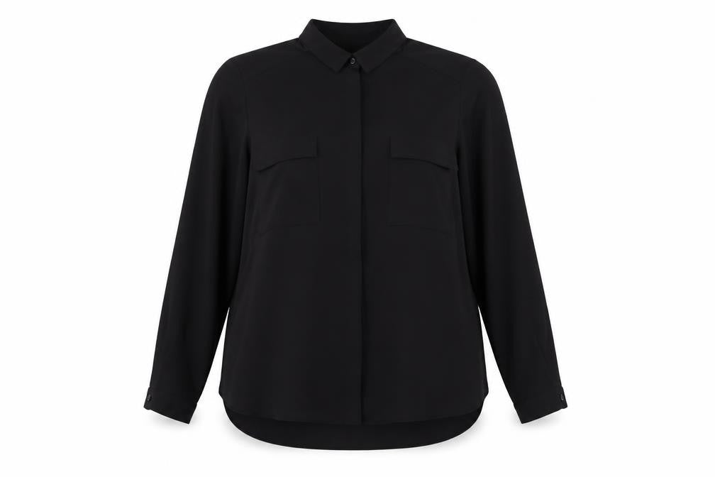 Front view of Dorothy Perkins Women Black, size 14, Long Sleeve Collared Blouse