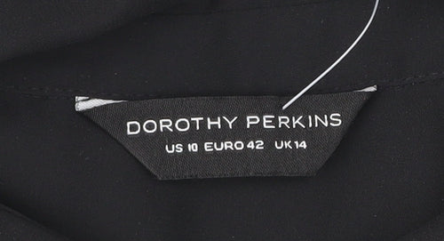 Dorothy Perkins Women Black Size 14 Long Sleeve Collared Blouse