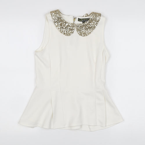 Parisian Womens Ivory Sequin Collar Sleeveless Blouse Size 10