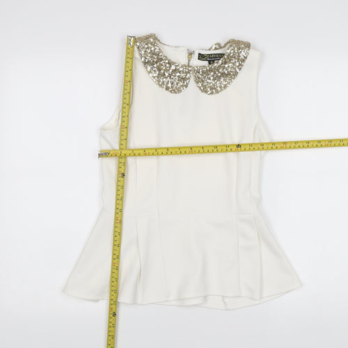 Parisian Womens Ivory Sequin Collar Sleeveless Blouse Size 10