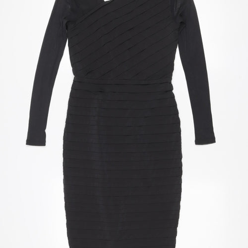 Mint Velvet Women Black Size 10 Bodycon V-Neck Knee Length Dress