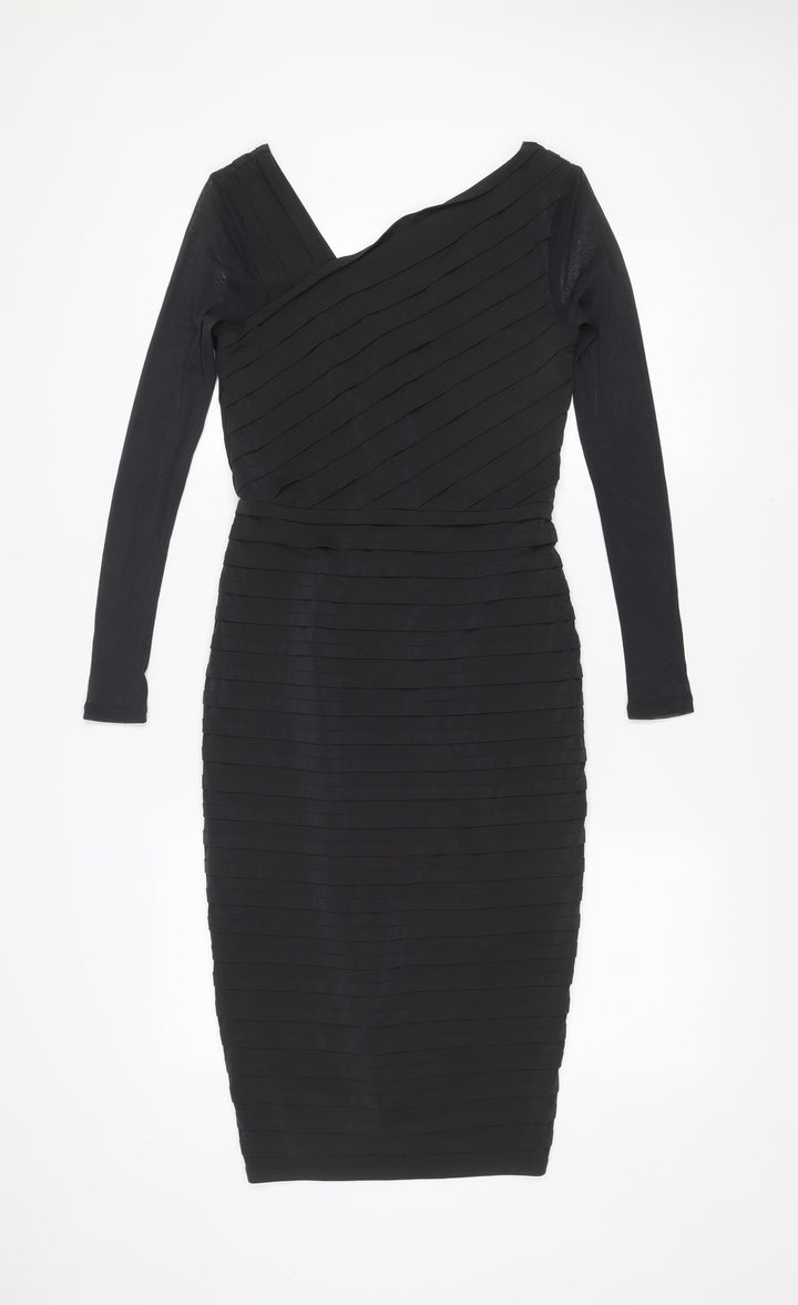 Mint Velvet Women Black Size 10 Bodycon V-Neck Knee Length Dress