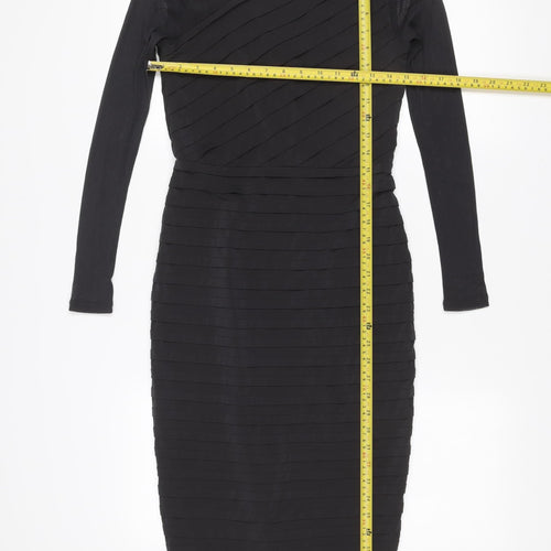 Mint Velvet Women Black Size 10 Bodycon V-Neck Knee Length Dress
