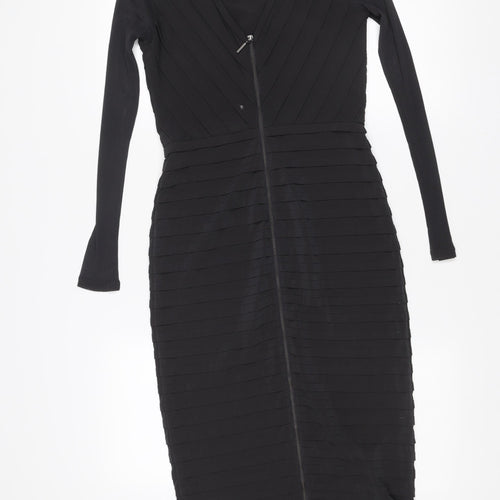 Mint Velvet Women Black Size 10 Bodycon V-Neck Knee Length Dress