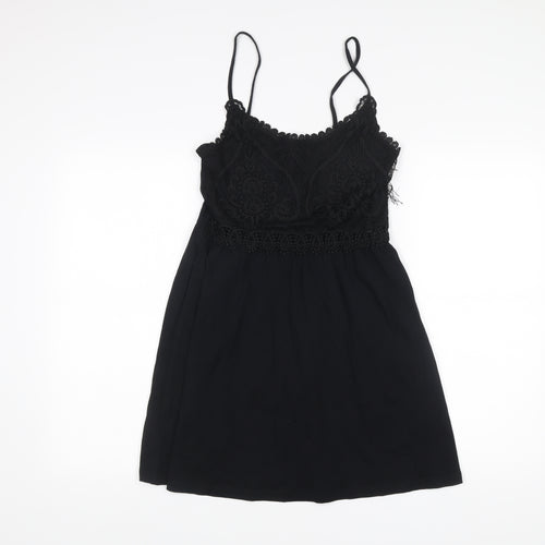Topshop Women’s Black Size 10 Slip Dress Lace Trim Sleeveless Short