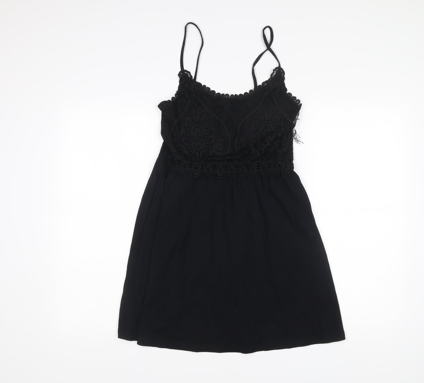 Topshop Women’s Black Size 10 Slip Dress Lace Trim Sleeveless Short